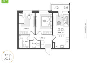 2-к квартира, вторичка, 60м2, 9/17 этаж