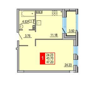 1-к квартира, вторичка, 47м2, 5/8 этаж