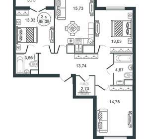 3-к квартира, вторичка, 85м2, 11/16 этаж