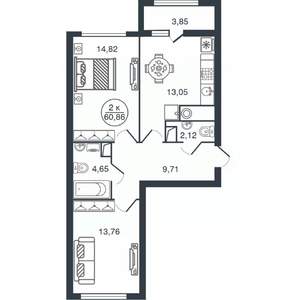 2-к квартира, вторичка, 61м2, 12/15 этаж