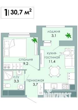 1-к квартира, вторичка, 31м2, 9/12 этаж