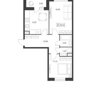2-к квартира, вторичка, 59м2, 5/16 этаж