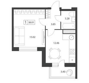 1-к квартира, вторичка, 38м2, 2/16 этаж