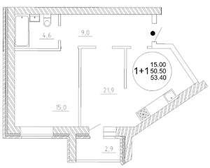 1-к квартира, вторичка, 53м2, 1/12 этаж