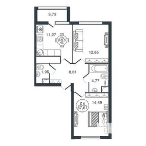 2-к квартира, вторичка, 58м2, 16/16 этаж