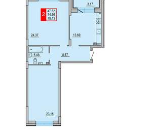 2-к квартира, вторичка, 78м2, 1/8 этаж