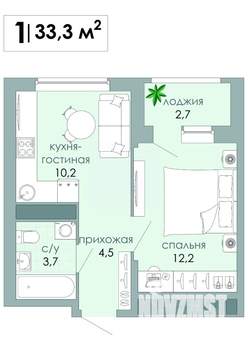 1-к квартира, вторичка, 33м2, 6/12 этаж