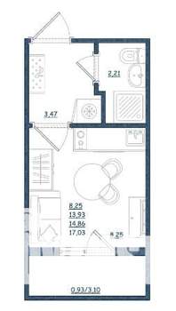 Студия квартира, вторичка, 17м2, 1/4 этаж