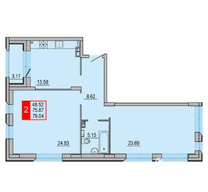 2-к квартира, вторичка, 79м2, 3/8 этаж