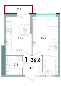 1-к квартира, вторичка, 37м2, 8/16 этаж