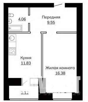 1-к квартира, сданный дом, 45м2, 6/9 этаж