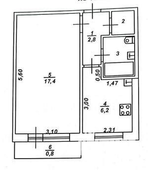 1-к квартира, вторичка, 31м2, 5/5 этаж
