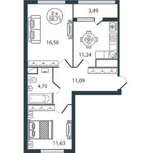 2-к квартира, вторичка, 59м2, 5/12 этаж