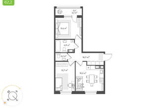 2-к квартира, вторичка, 60м2, 5/17 этаж