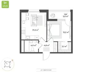 1-к квартира, строящийся дом, 43м2, 16/17 этаж