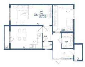 3-к квартира, вторичка, 59м2, 17/18 этаж