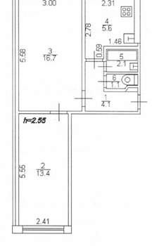 2-к квартира, вторичка, 43м2, 1/5 этаж