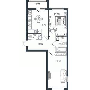 2-к квартира, вторичка, 64м2, 11/15 этаж