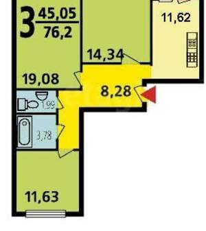 3-к квартира, вторичка, 70м2, 2/10 этаж