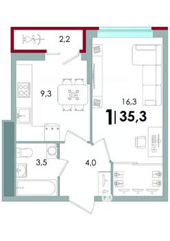 1-к квартира, вторичка, 35м2, 4/16 этаж