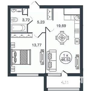 1-к квартира, вторичка, 47м2, 8/16 этаж