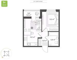 1-к квартира, вторичка, 37м2, 2/17 этаж