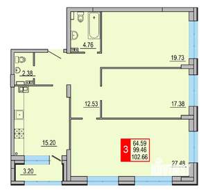 3-к квартира, вторичка, 103м2, 2/8 этаж