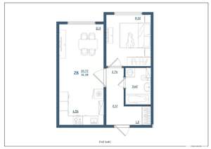 2-к квартира, сданный дом, 37м2, 6/15 этаж