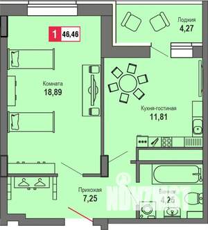 1-к квартира, вторичка, 46м2, 19/22 этаж