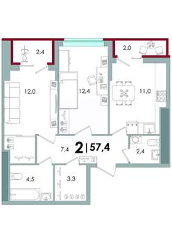 2-к квартира, вторичка, 57м2, 10/16 этаж