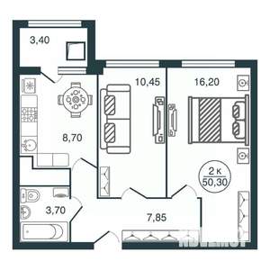 2-к квартира, вторичка, 50м2, 14/15 этаж