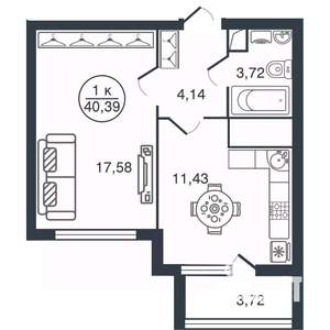 1-к квартира, вторичка, 40м2, 7/16 этаж