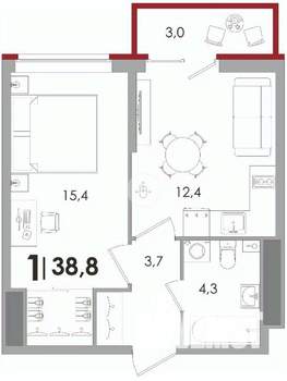 1-к квартира, вторичка, 39м2, 13/16 этаж