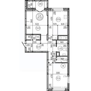 2-к квартира, вторичка, 65м2, 2/16 этаж