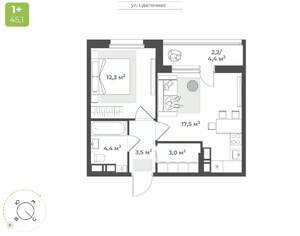 1-к квартира, вторичка, 43м2, 3/17 этаж