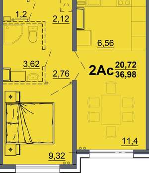2-к квартира, вторичка, 37м2, 6/15 этаж