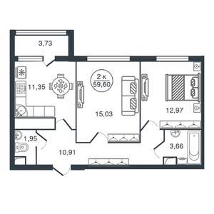 2-к квартира, вторичка, 60м2, 14/16 этаж