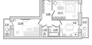 2-к квартира, вторичка, 56м2, 7/7 этаж