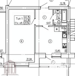1-к квартира, сданный дом, 47м2, 2/3 этаж