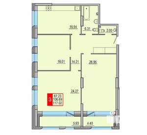 3-к квартира, вторичка, 117м2, 1/8 этаж