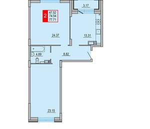 2-к квартира, вторичка, 78м2, 8/8 этаж