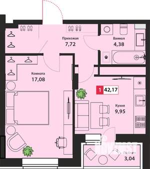 1-к квартира, вторичка, 42м2, 8/22 этаж