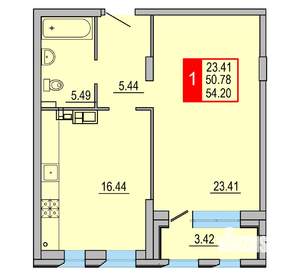 1-к квартира, вторичка, 54м2, 4/8 этаж