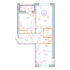 2-к квартира, вторичка, 65м2, 1/12 этаж