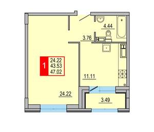 1-к квартира, вторичка, 47м2, 8/8 этаж