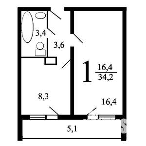 1-к квартира, вторичка, 35м2, 6/6 этаж