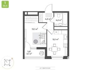 1-к квартира, строящийся дом, 35м2, 5/17 этаж