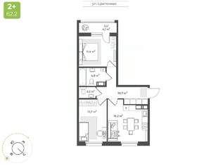 2-к квартира, вторичка, 60м2, 10/17 этаж