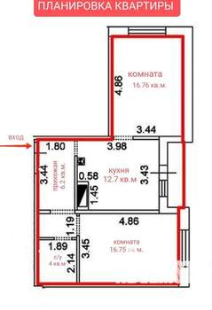 2-к квартира, вторичка, 64м2, 10/12 этаж