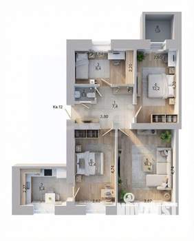 3-к квартира, вторичка, 65м2, 3/4 этаж